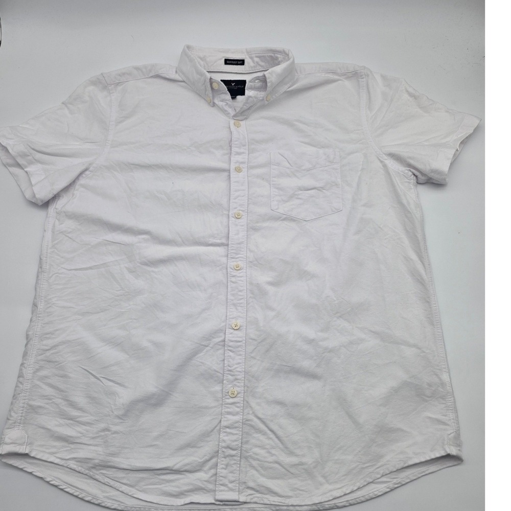 American Eagle Resortwear ButtonDown Shirt Men XL White Short Sleeve Beach Retro
